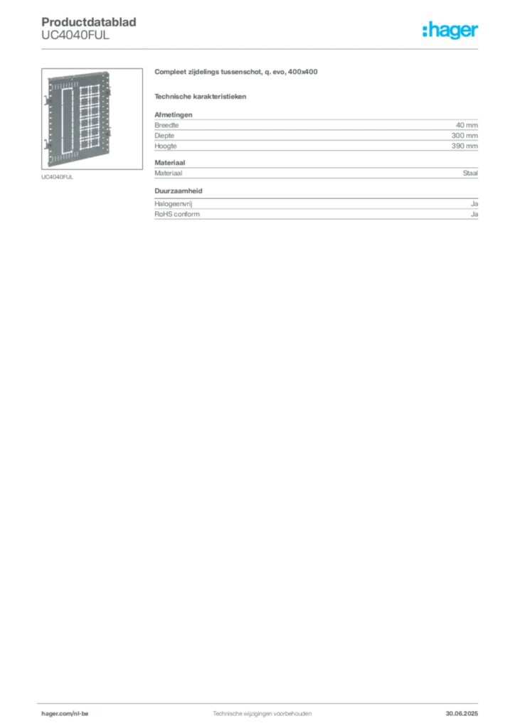 Afbeelding Hager Productdatablad UC4040FUL | Hager Belgium