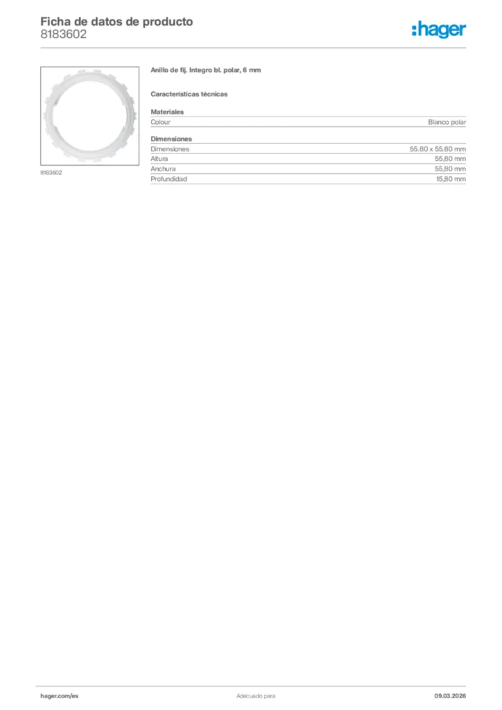 Imagen Hager Ficha de datos de producto 8183602 | Hager España