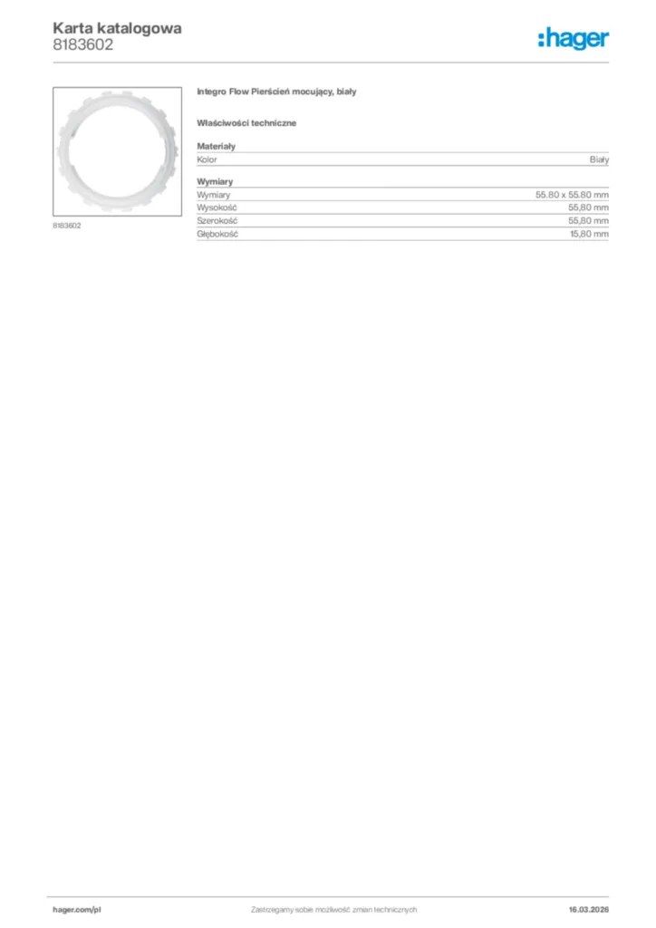 Zdjęcie Hager Karta katalogowa 8183602 | Hager Polska