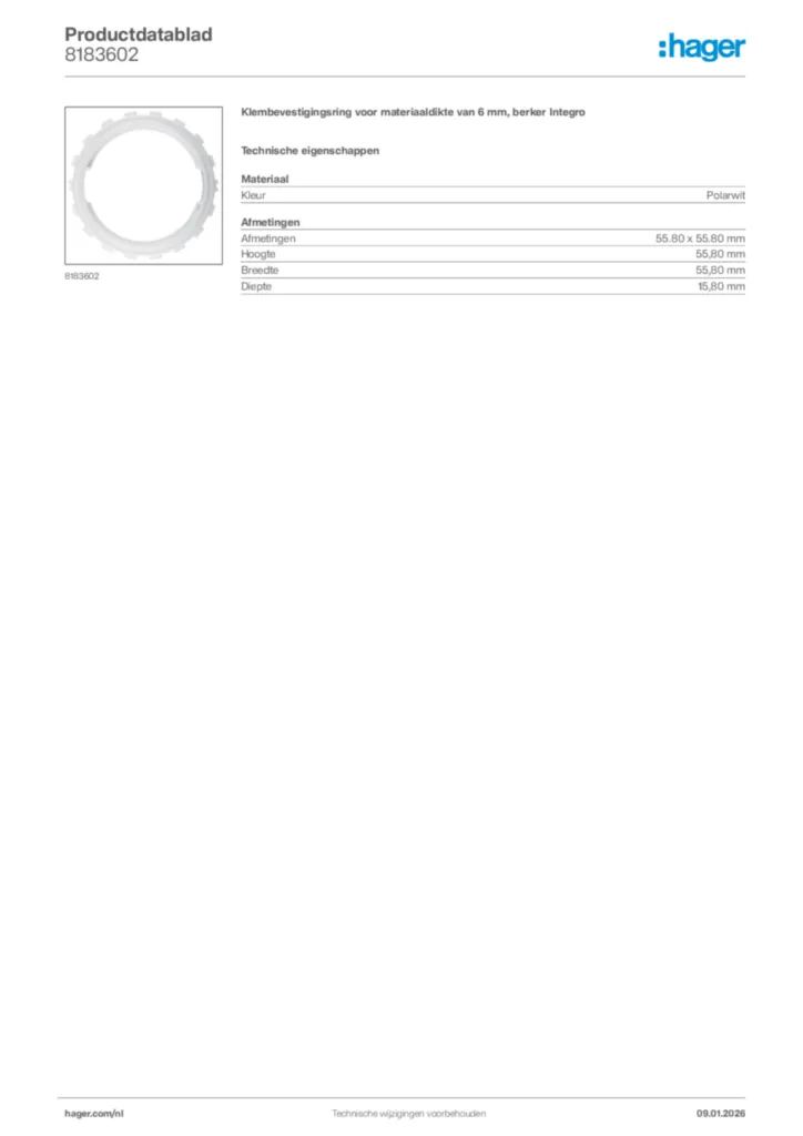 Afbeelding Hager Productdatablad 8183602 | Hager Nederland