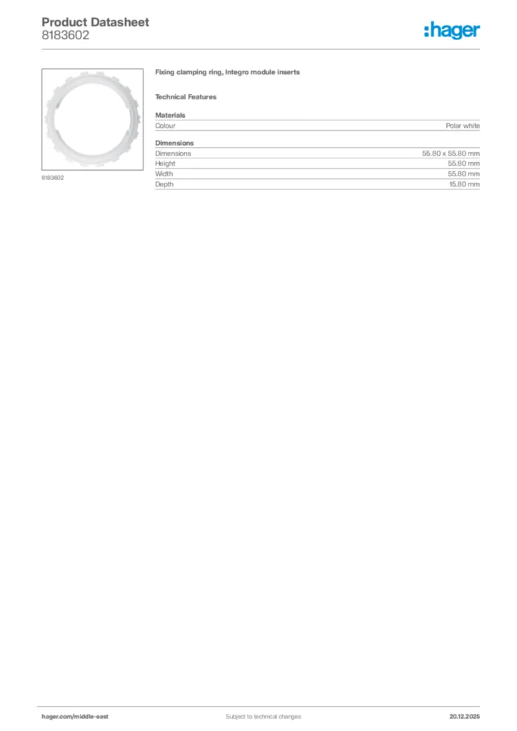 Image Hager Product data sheet 8183602  | Hager