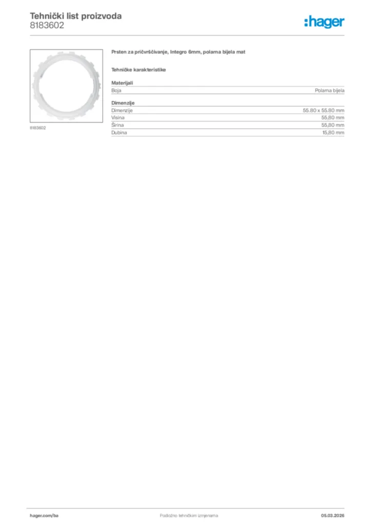 Slika Hager Tehnički list proizvoda 8183602  | Hager