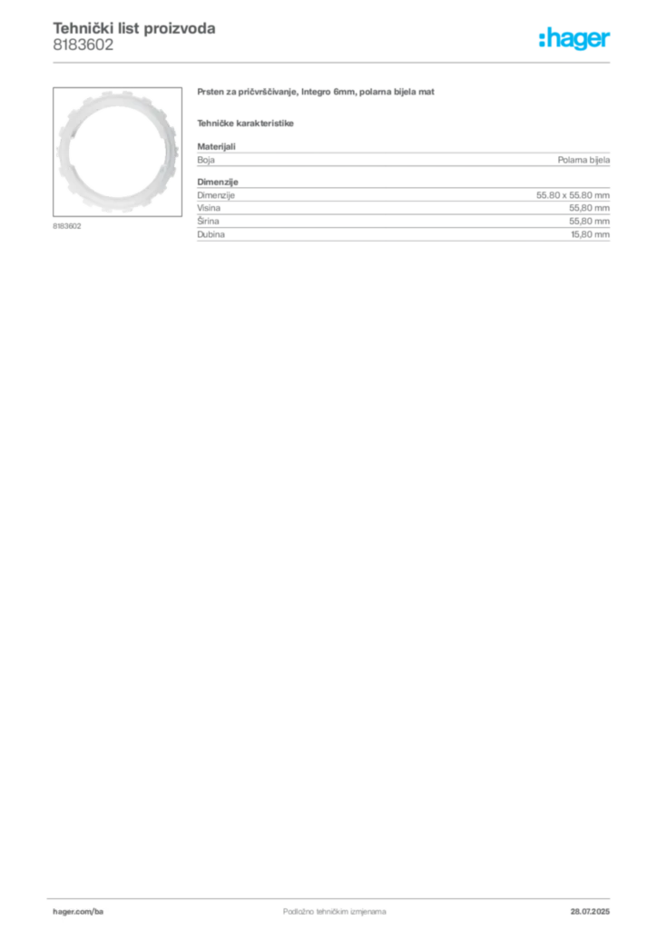 Slika Hager Product data sheet 8183602  | Hager