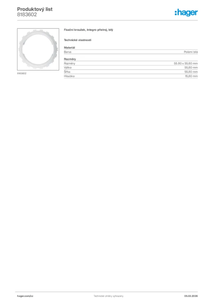 Obrázek Hager Product data sheet 8183602 | Hager
