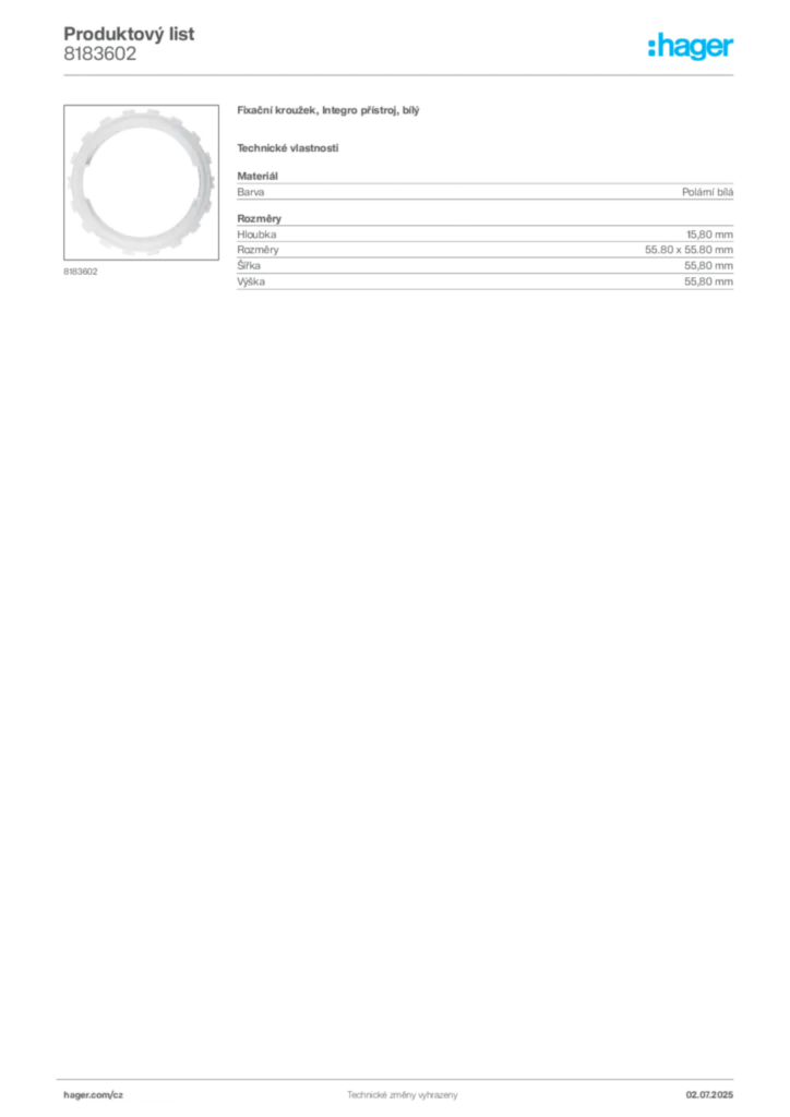 Obrázek Hager Produktový list 8183602 | Hager