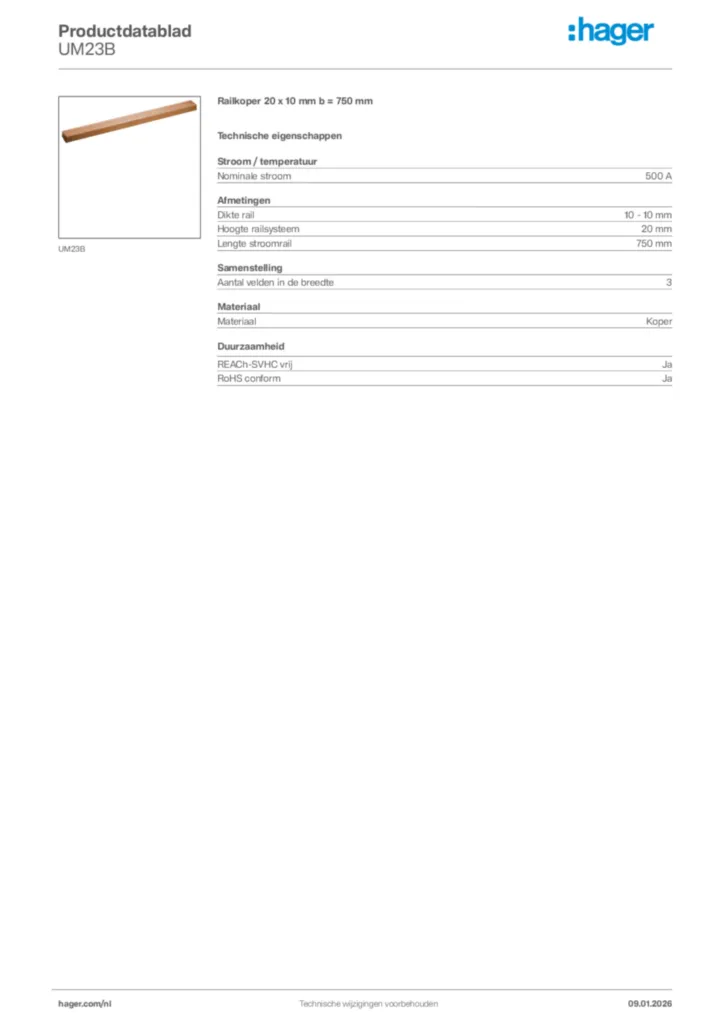 Afbeelding Hager Productdatablad UM23B | Hager Nederland