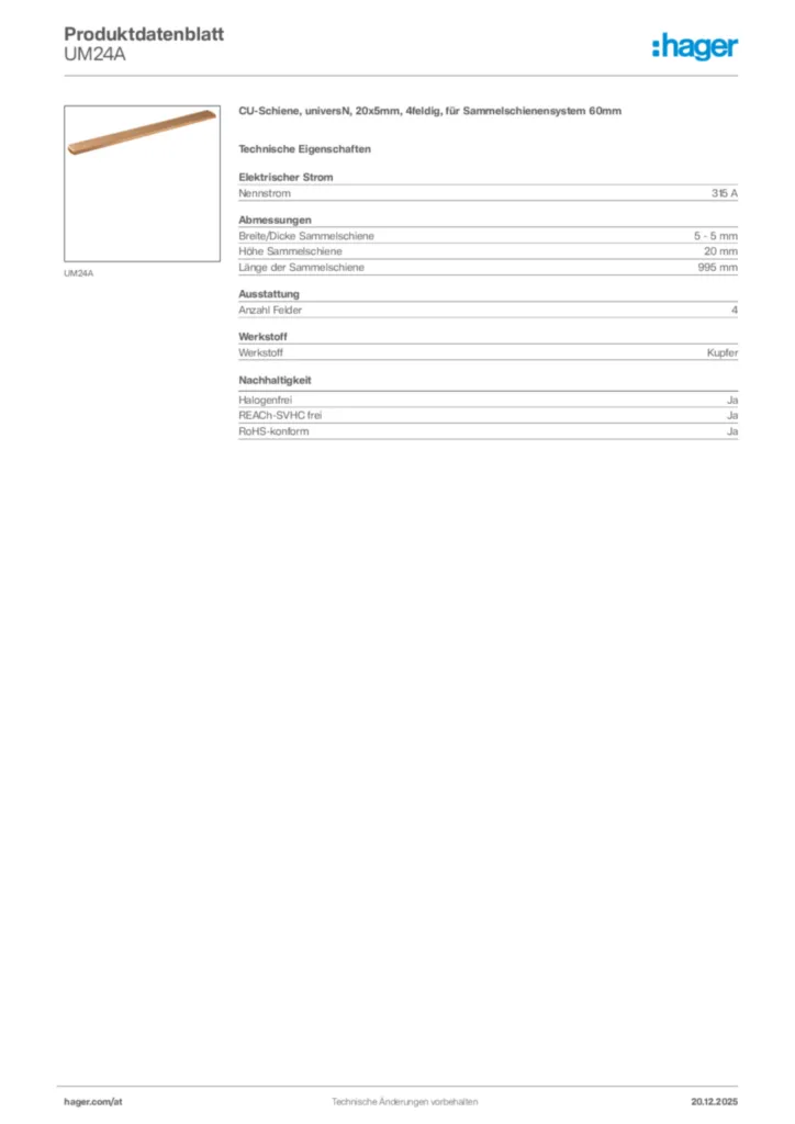Bild Hager Produktdatenblatt UM24A | Hager Deutschland