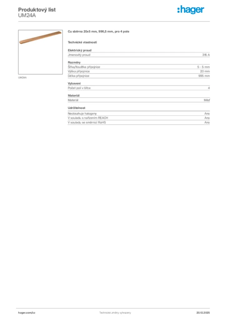 Obrázek Hager Produktový list UM24A | Hager