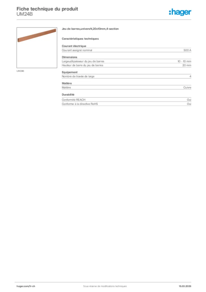 Image Hager Fiche technique du produit UM24B | Hager Suisse