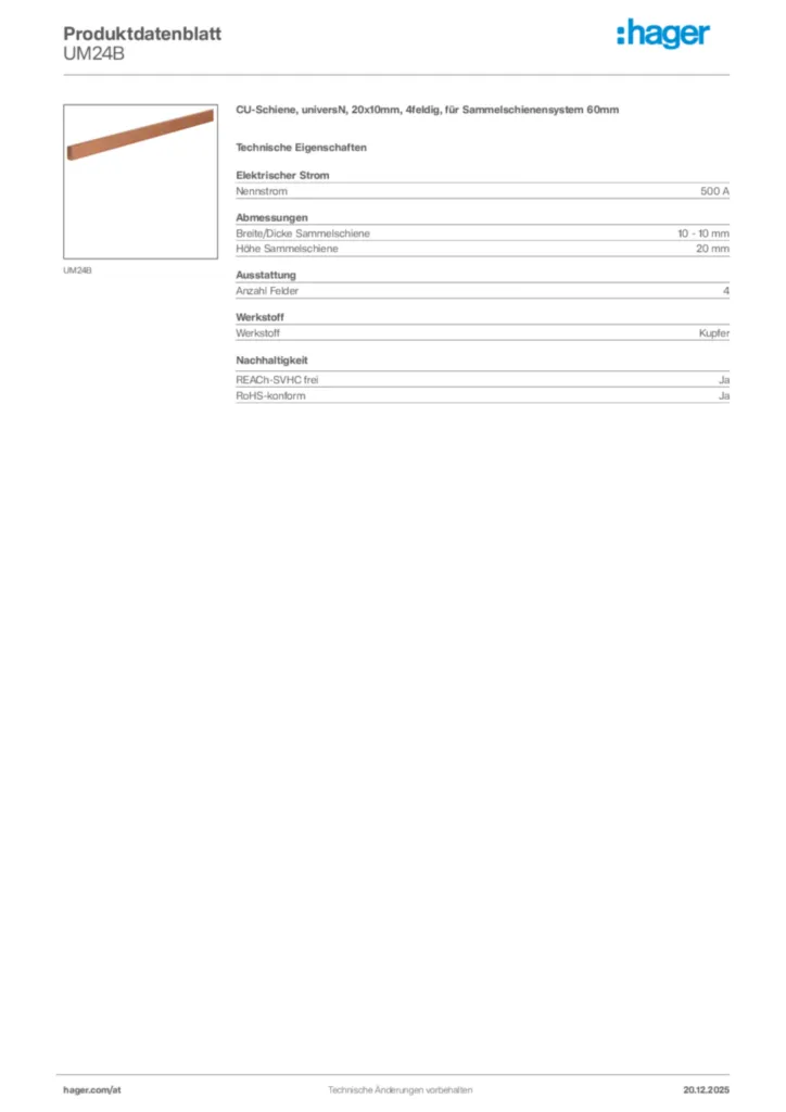 Bild Hager Produktdatenblatt UM24B | Hager Deutschland