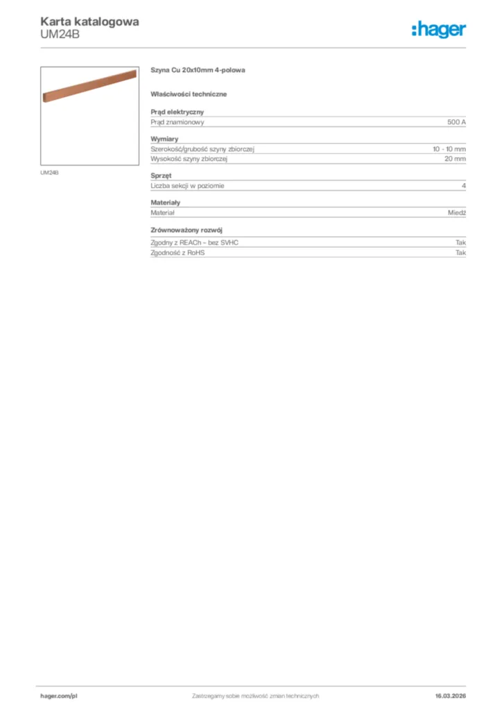 Zdjęcie Hager Karta katalogowa UM24B | Hager Polska