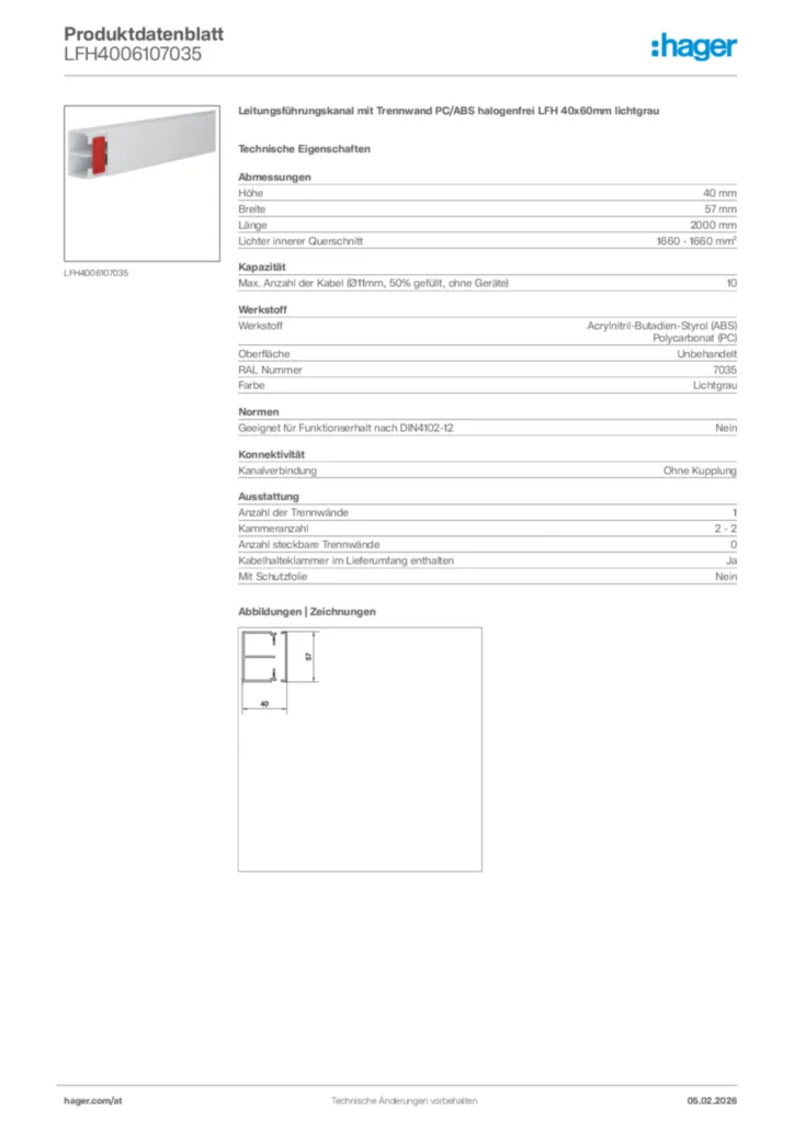 Bild Hager Produktdatenblatt LFH4006107035 | Hager Deutschland