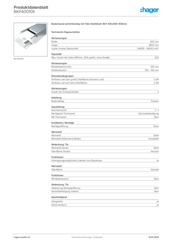 Bild Hager Produktdatenblatt BKF400105 | Hager Schweiz