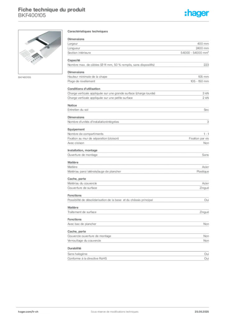 Image Hager Fiche technique du produit BKF400105 | Hager Suisse