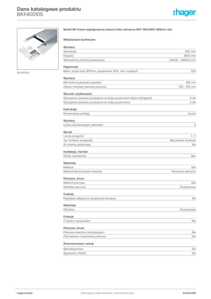 Zdjęcie Hager Karta katalogowa BKF400105 | Hager Polska
