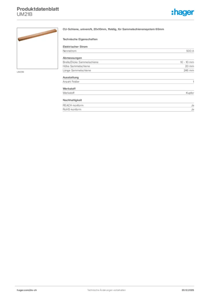 Bild Hager Produktdatenblatt UM21B | Hager Schweiz
