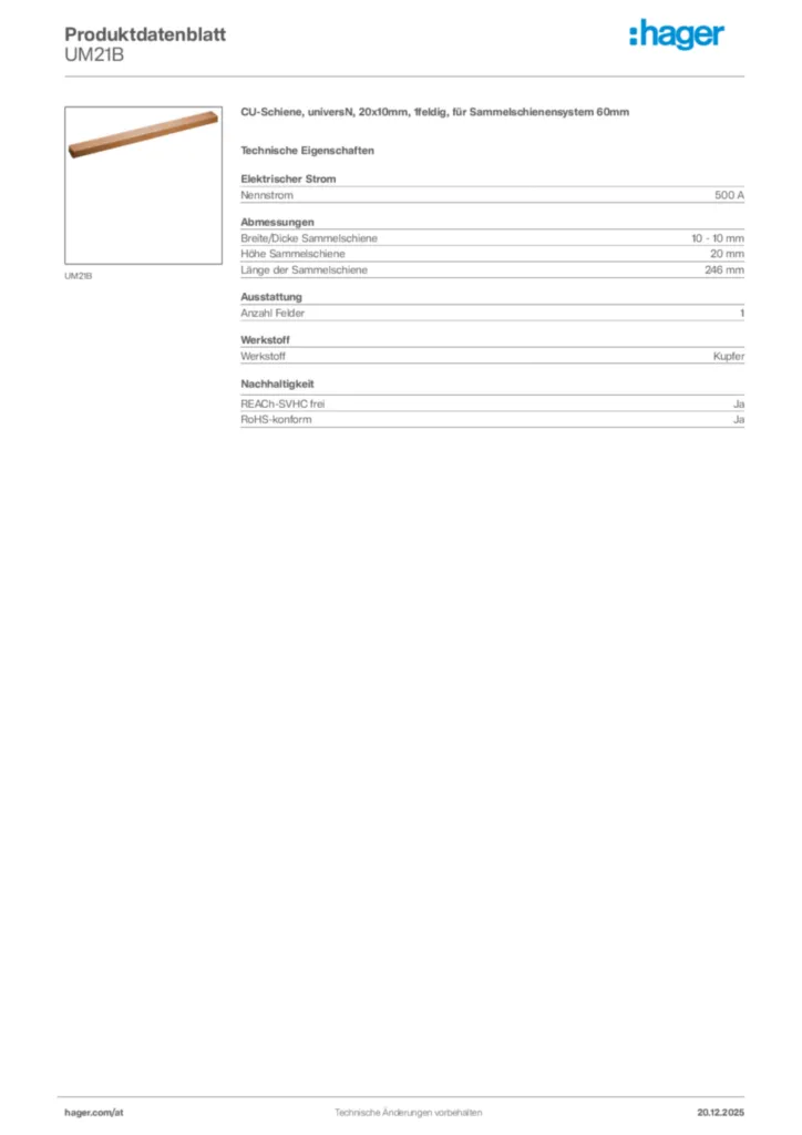Bild Hager Produktdatenblatt UM21B | Hager Deutschland