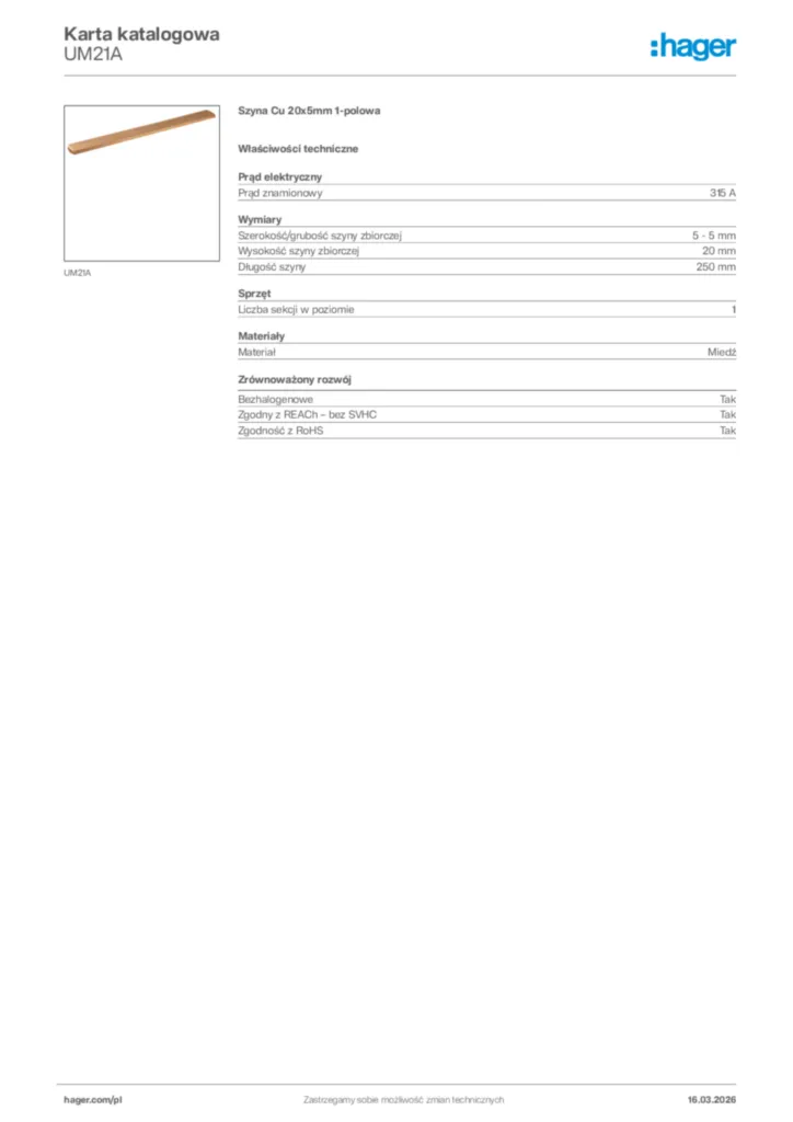 Zdjęcie Hager Karta katalogowa UM21A | Hager Polska