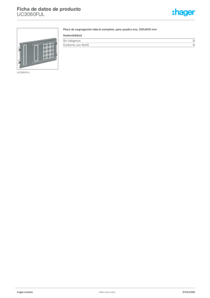 Imagen Hager Ficha de datos de producto UC3060FUL | Hager España