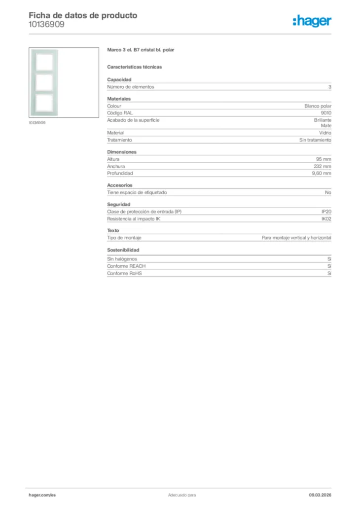 Imagen Hager Ficha de datos de producto 10136909 | Hager España