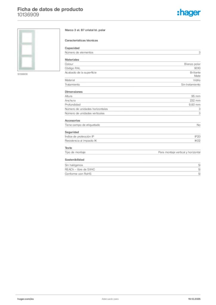 Imagen Hager Ficha de datos de producto 10136909 | Hager España