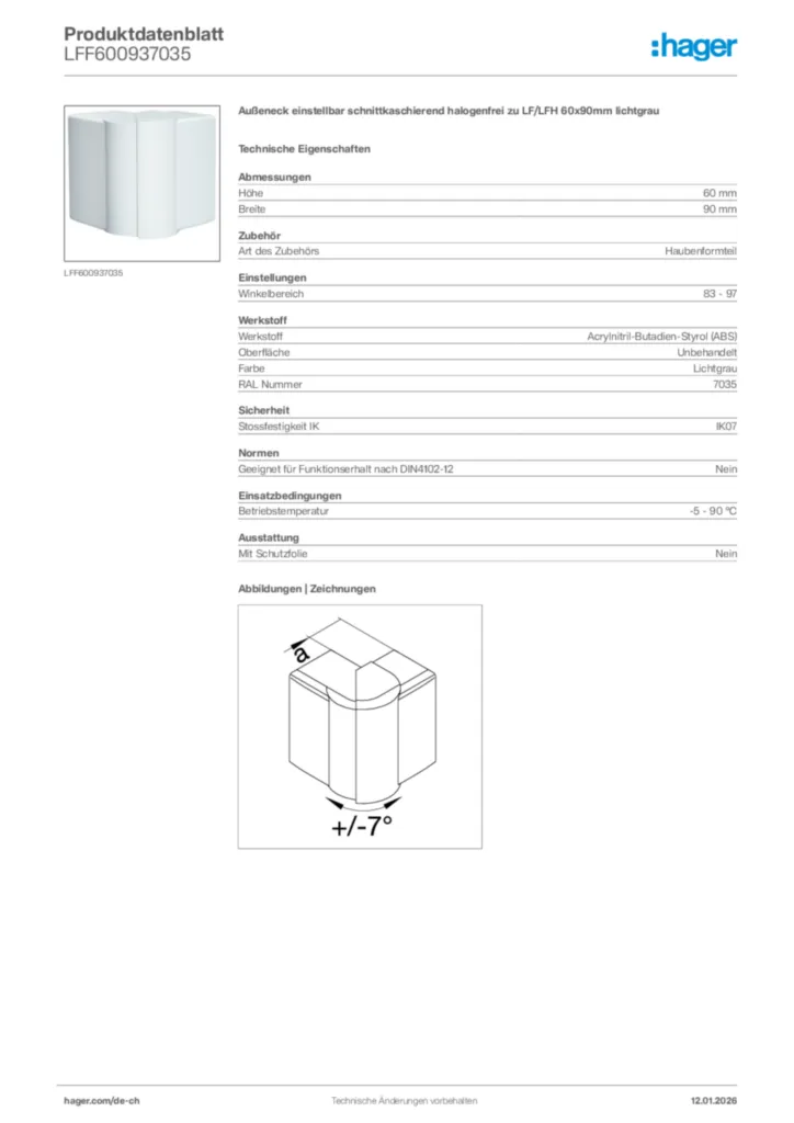 Bild Hager Produktdatenblatt LFF600937035 | Hager Schweiz