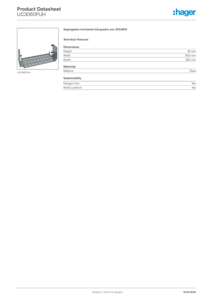 Image Hager Product data sheet UC3060FUH  | Hager Africa