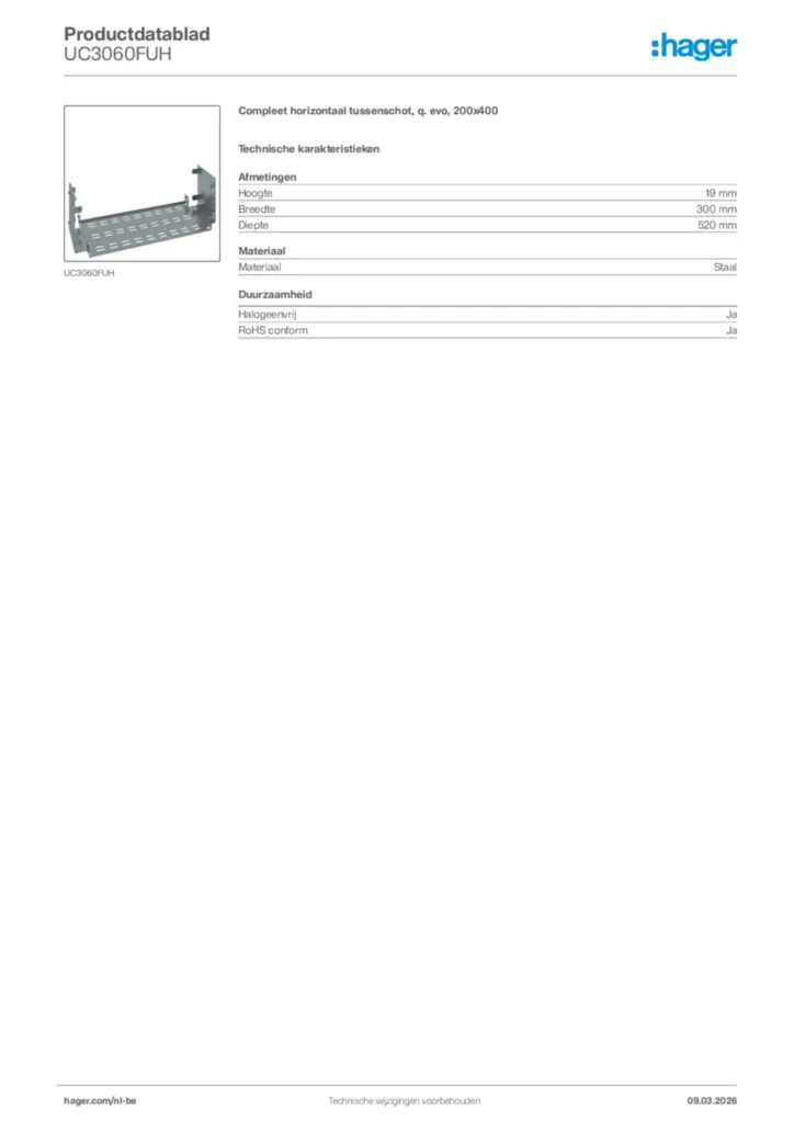 Afbeelding Hager Productdatablad UC3060FUH | Hager Belgium
