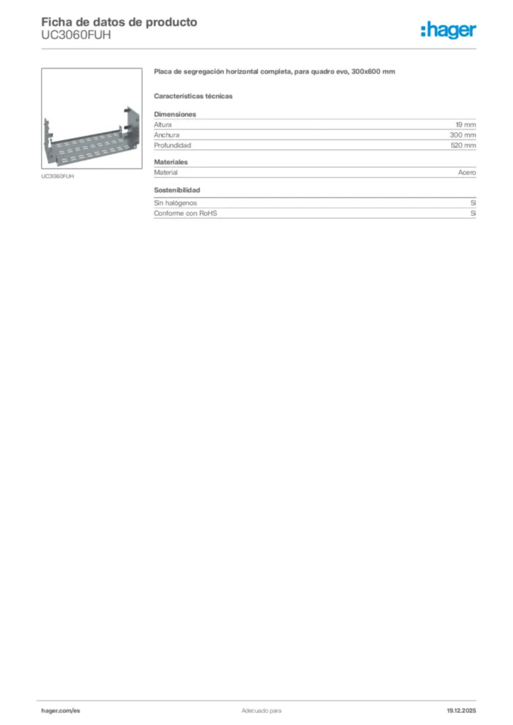 Imagen Hager Ficha de datos de producto UC3060FUH | Hager España