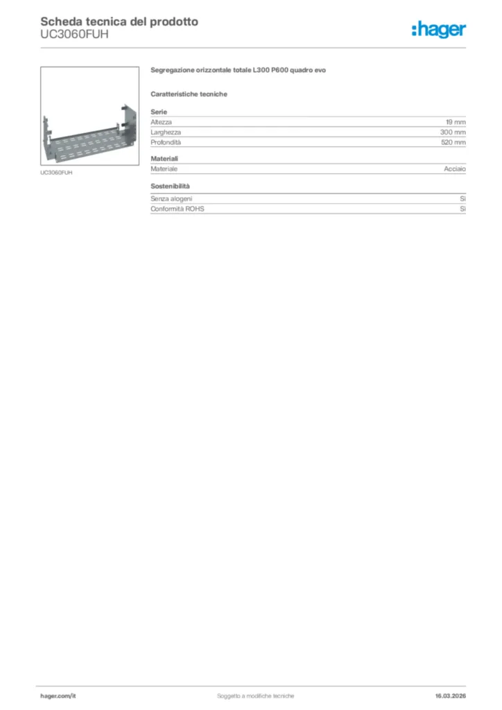 Immagine Hager Scheda tecnica del prodotto UC3060FUH | Hager Italia