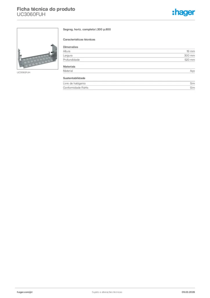 Imagem Hager Ficha técnica do produto UC3060FUH | Hager Portugal