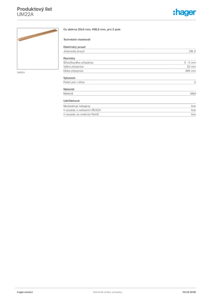 Obrázek Hager Product data sheet UM22A | Hager