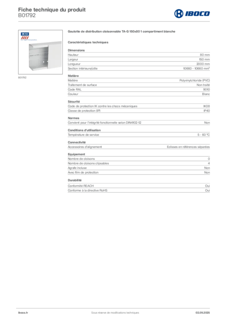 Image Iboco Fiche technique du produit B01792 | Hager France