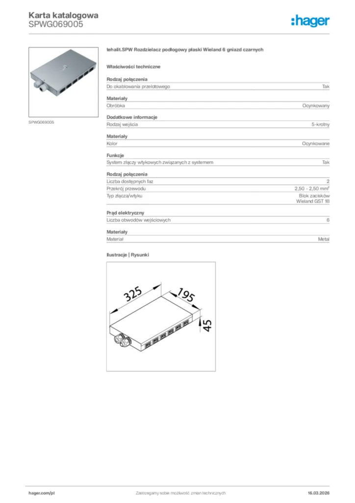 Zdjęcie Hager Karta katalogowa SPWG069005 | Hager Polska