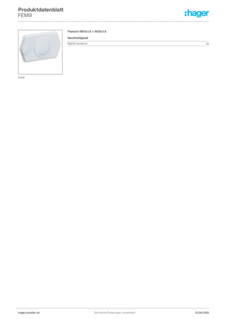 Bild Hager Produktdatenblatt FEM9 | Hager Schweiz