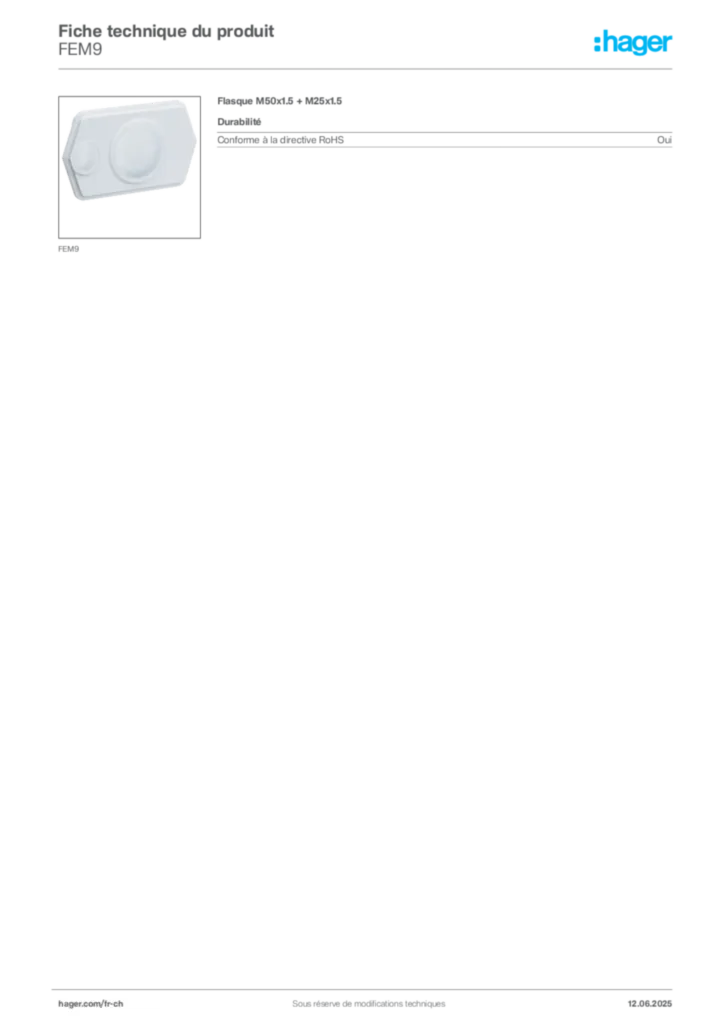 Image Hager Fiche technique du produit FEM9 | Hager Suisse