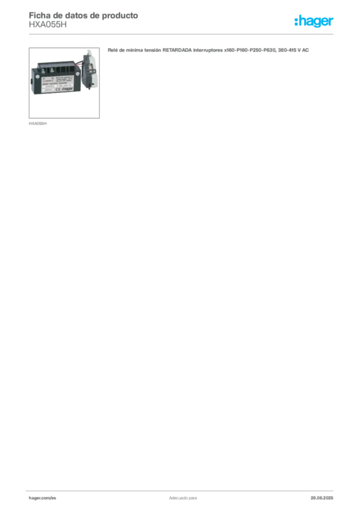 Imagen Hager Ficha de datos de producto HXA055H | Hager España