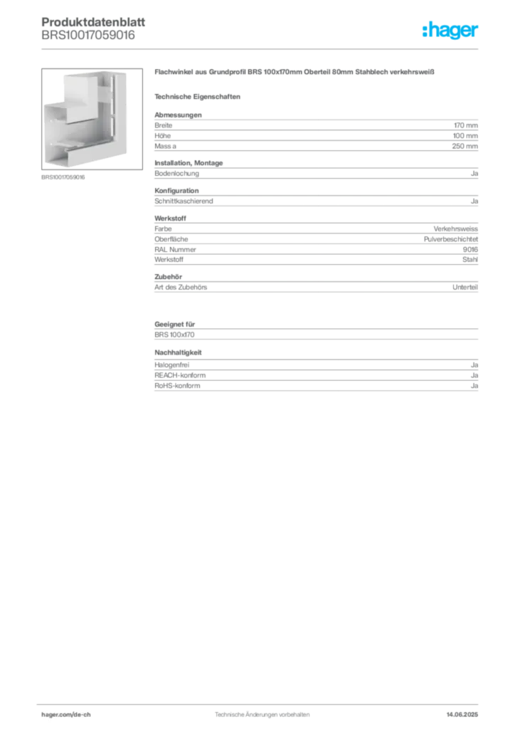 Bild Hager Produktdatenblatt BRS10017059016 | Hager Schweiz