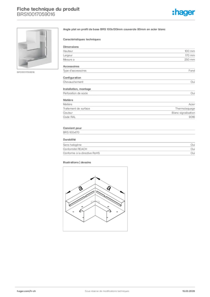 Image Hager Fiche technique du produit BRS10017059016 | Hager Suisse