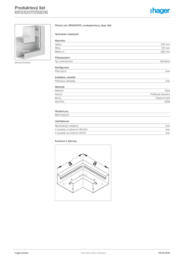 Obrázek Hager Product data sheet BRS10017059016 | Hager