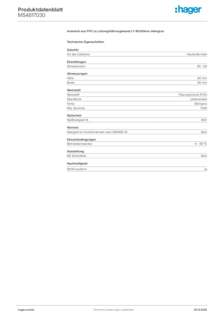 Bild Hager Produktdatenblatt M54617030 | Hager Deutschland