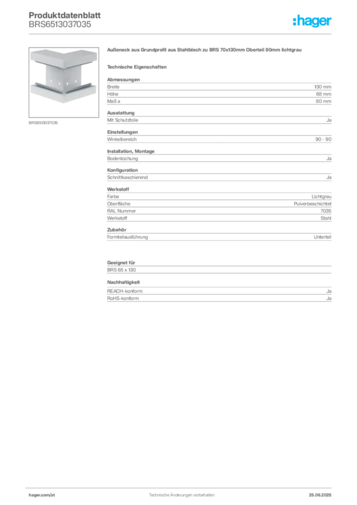 Bild Hager Produktdatenblatt BRS6513037035 | Hager Deutschland