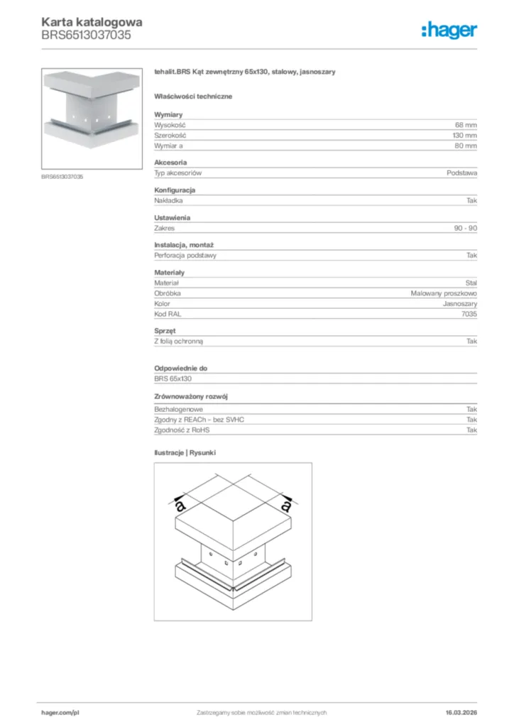 Zdjęcie Hager Karta katalogowa BRS6513037035 | Hager Polska
