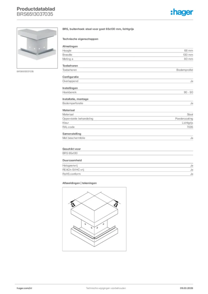 Afbeelding Hager Productdatablad BRS6513037035 | Hager Nederland