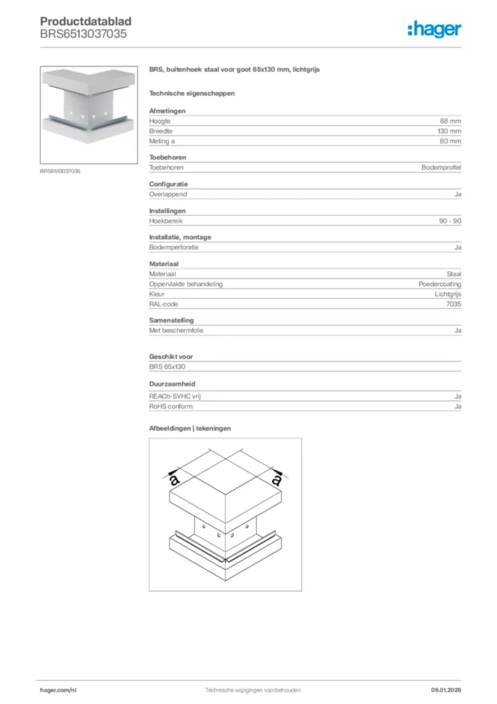 Afbeelding Hager Productdatablad BRS6513037035 | Hager Nederland
