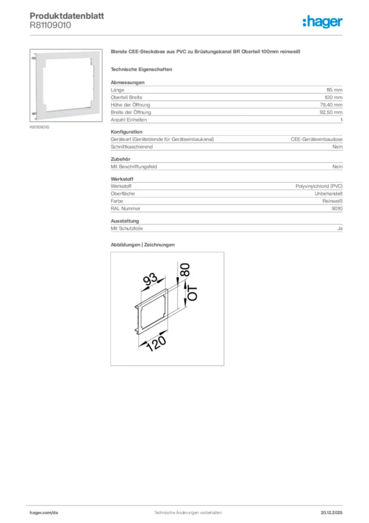 Bild Hager Produktdatenblatt R81109010 | Hager Deutschland