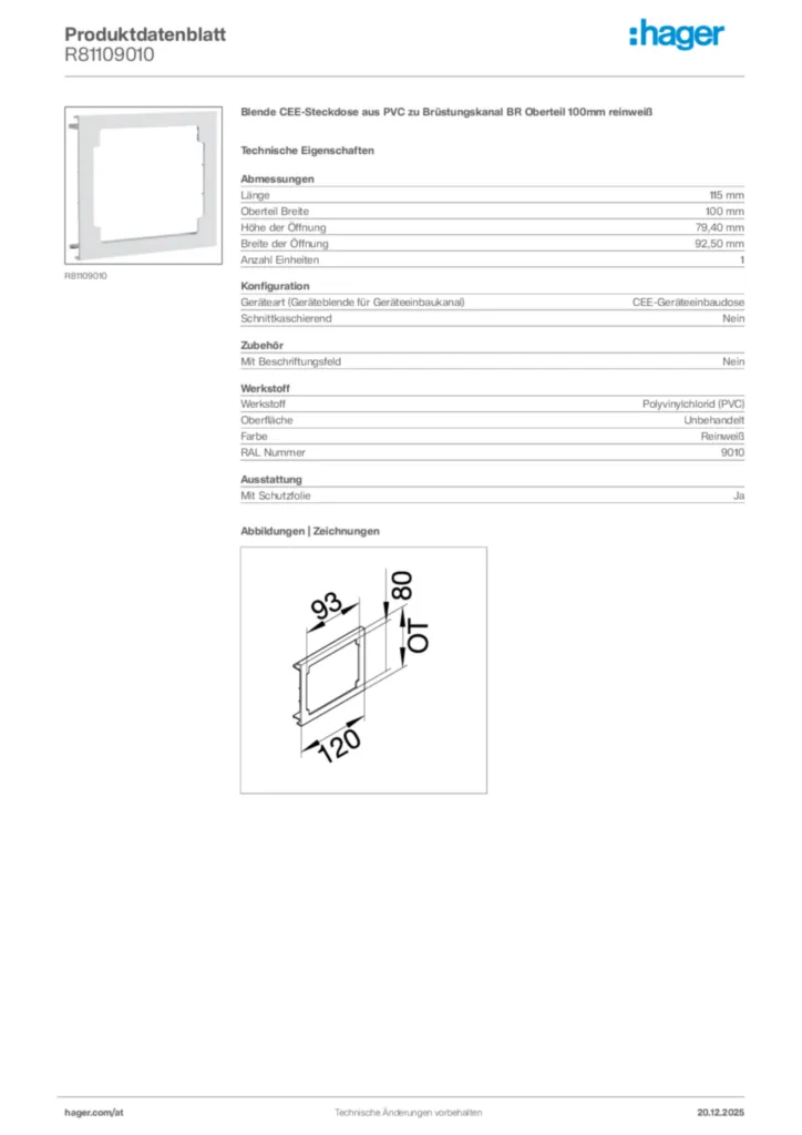 Bild Hager Produktdatenblatt R81109010 | Hager Deutschland