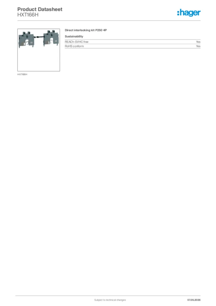 Image Hager Product data sheet HXT166H  | Hager Africa