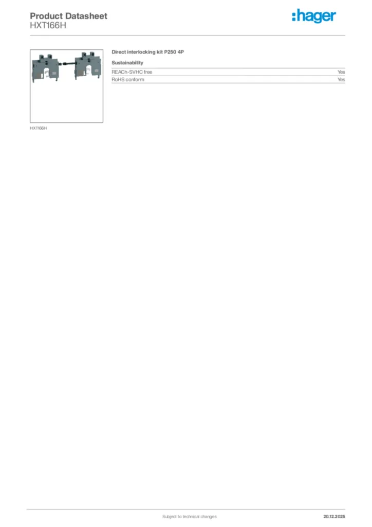 Image Hager Product data sheet HXT166H  | Hager Africa