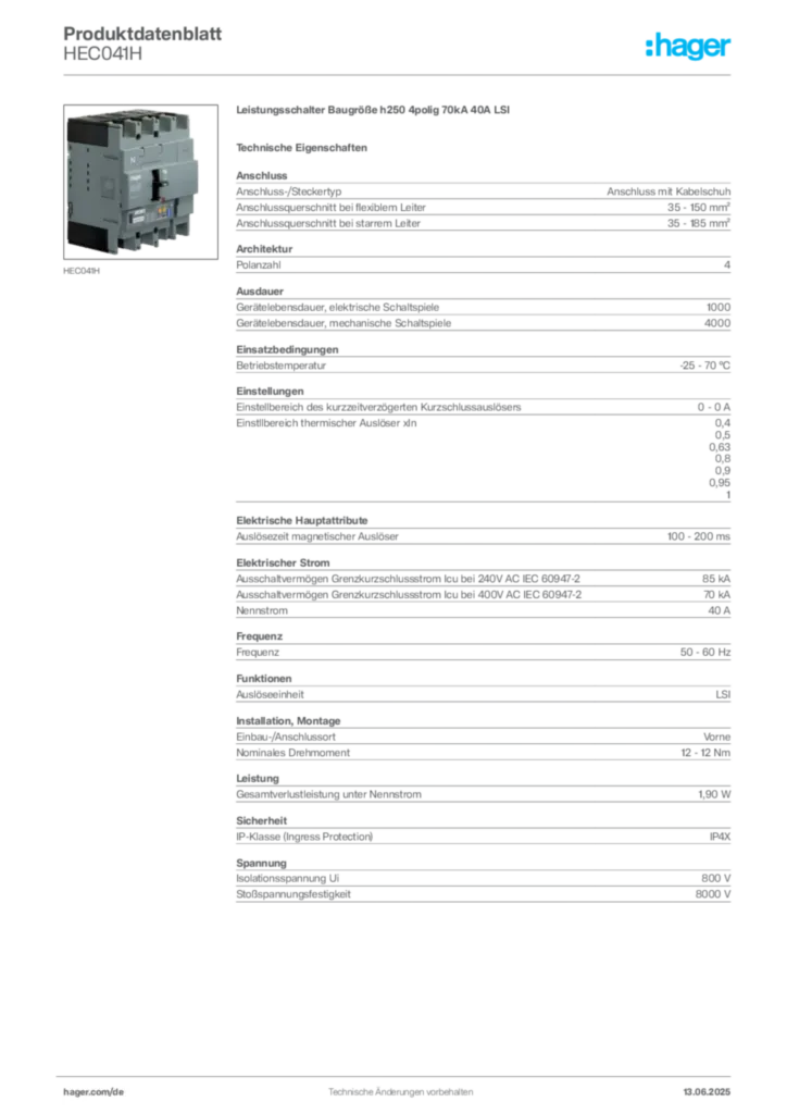 Bild Hager Produktdatenblatt HEC041H | Hager Deutschland